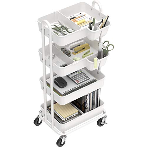 SimpleHouseware Heavy Duty 4-Tier Utility Rolling Cart, White