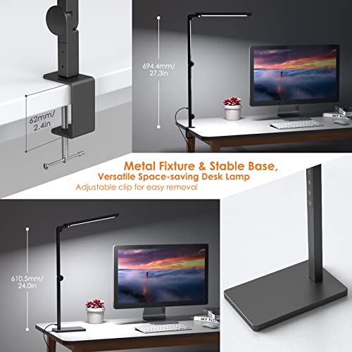 Lithomy LED Desk Lamp, Flexible Desk Light with Clamp, Reading Desk Lamps for Home Office, Dual Light 25 Lighting Eye-Caring Modes Table Lamp with Solid Base, Eye-Caring Desk Lamp with Remote Control