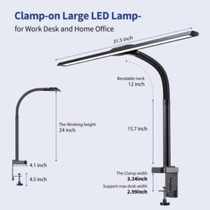 Kary LED Desk Lamp, 24W Architect Desk Lamp with Clamp 31.5" Wide Office Light 1800LM Large Bright Desk Lights with Auto Dimming, 5 Color Modes, Timer, Tall Desk Lamps for Home Office