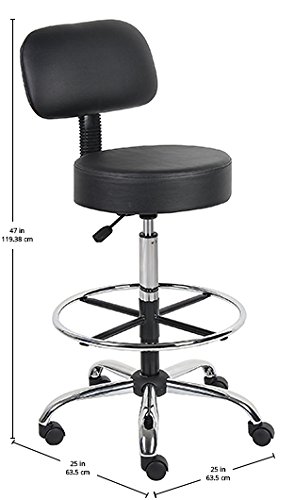 Boss Office Products B16245-BK Be Well Medical Spa Drafting Stool with Back, Black