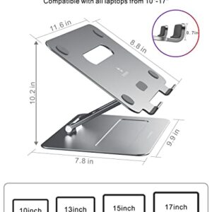 brocoon Laptop Stand, Adjustable Laptop Stand for Desk, Ergonomic Aluminum MacBook Stand with Heat-Vent, Laptop Riser Compatible for 10-17" Laptops