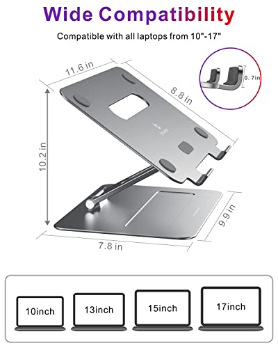 brocoon Laptop Stand, Adjustable Laptop Stand for Desk, Ergonomic Aluminum MacBook Stand with Heat-Vent, Laptop Riser Compatible for 10-17" Laptops