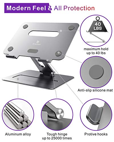 brocoon Laptop Stand, Adjustable Laptop Stand for Desk, Ergonomic Aluminum MacBook Stand with Heat-Vent, Laptop Riser Compatible for 10-17" Laptops