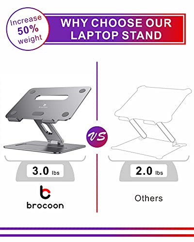 brocoon Laptop Stand, Adjustable Laptop Stand for Desk, Ergonomic Aluminum MacBook Stand with Heat-Vent, Laptop Riser Compatible for 10-17" Laptops