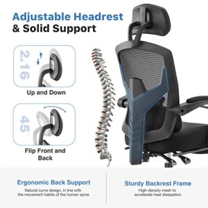 Ergonomic Office Chair, High Back Office Chair with Lumbar Pillow and Retractable Footrest, Mesh Office Chair with Padded Armrests and Adjustable Headrest, Swivel Rolling Chair, Height Adjustable