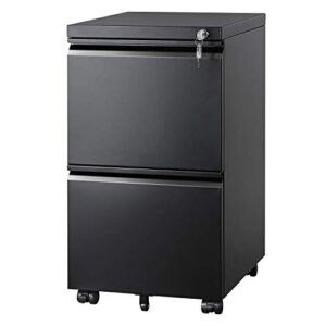 devaise 2-drawer mobile file cabinet with lock, vertical filing cabinet, black