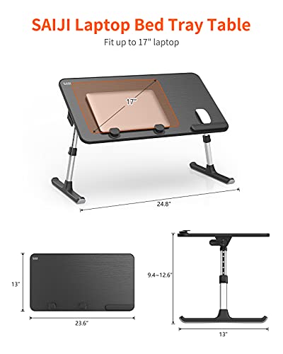 Laptop Desk for Bed, SAIJI Lap Desks Bed Trays for Eating Writing, Adjustable Computer Laptop Stand, Foldable Lap Table in Sofa and Couch (23.6 x 13,Black)