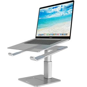 adjustable laptop stand for desk – adjustable height adjustable angle laptop riser computer stand for desk – aluminium metal laptop holder – 11” to 17” inch mac macbook pro air dell hp – silver