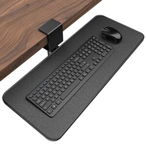 rotating keyboard tray under desk – klearlook pu leather keyboard drawer adjustable c clamp,ergonomic mouse keyboard platform extender,no drilling,easy install keyboard stand,23.62″x 9.84″inch-black