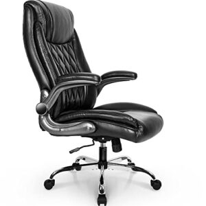 neo chair Office Chair Computer High Back Adjustable Flip-up Armrests Ergonomic Desk Chair Executive Diamond-Stitched PU Leather Swivel Task Chair with Armrests Lumbar Support (Black)