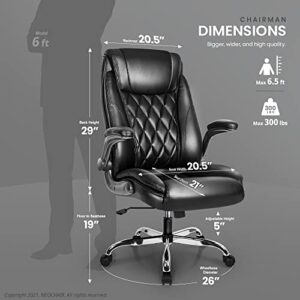 neo chair Office Chair Computer High Back Adjustable Flip-up Armrests Ergonomic Desk Chair Executive Diamond-Stitched PU Leather Swivel Task Chair with Armrests Lumbar Support (Black)