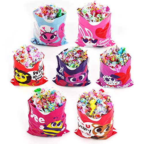 JOYIN 70 Pcs Valentine Gift Bags Drawstring Candy Bags Valentine Mini Plastic Goodie Bags for Kids Valentines Day Party Favor Supply