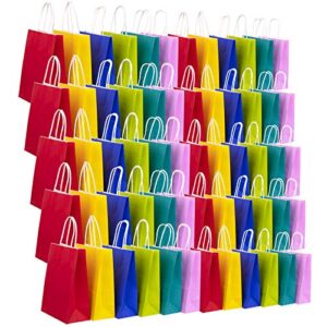 suwimut 60 pieces kraft paper party favor bags, 6 colors small gift bags bulk assorted colors goodie bags paper bags with handles for kids birthday, wedding, baby shower, crafts, shopping and party supplies, 8.26 x 5.9 x 3.15 inch