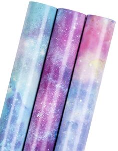 maypluss wrapping paper roll – mini roll – 17 inch x 120 inch per roll – galaxy design – purple & blue(42.3 sq.ft.ttl)