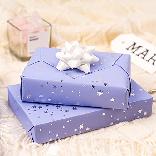 WRAPAHOLIC Wrapping Paper Roll - Mini Roll - 17 Inch X 33 Feet - Stars with Silver Foil Design, Perfect for Wedding, Birthday, Holiday, Baby Shower