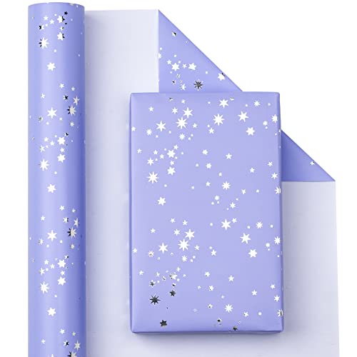 WRAPAHOLIC Wrapping Paper Roll - Mini Roll - 17 Inch X 33 Feet - Stars with Silver Foil Design, Perfect for Wedding, Birthday, Holiday, Baby Shower