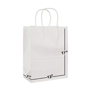 [25 bags] 13 x 7 x 17 white kraft paper gift bags bulk with handles. ideal for shopping, packaging, retail, party, craft, gifts, wedding, recycled, business, goody and merchandise bag
