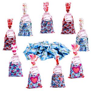 JOYIN 150 Pcs Valentine's Day Cellophane Gift Bag with Gift Tag, Candy Bag with 6 Valentine’s Themed Designs for Kids Party Favor, Classroom Exchange Prizes,Valentine’s Goody Bag