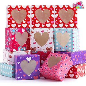 JOYIN 24pcs Valentine’s Day Bakery Treat Boxes Valentines Cup Cake Cookie Cardboard Boxes with with Heart PVC Window for Holiday Pastries,Wedding,Doughnut, Cookie, Cupcakes, Brownies, Truffles Gift Giving