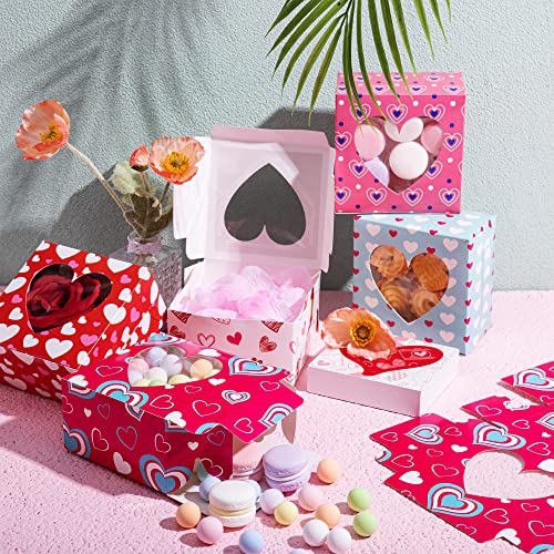 JOYIN 24pcs Valentine’s Day Bakery Treat Boxes Valentines Cup Cake Cookie Cardboard Boxes with with Heart PVC Window for Holiday Pastries,Wedding,Doughnut, Cookie, Cupcakes, Brownies, Truffles Gift Giving