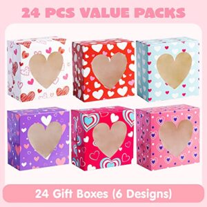 JOYIN 24pcs Valentine’s Day Bakery Treat Boxes Valentines Cup Cake Cookie Cardboard Boxes with with Heart PVC Window for Holiday Pastries,Wedding,Doughnut, Cookie, Cupcakes, Brownies, Truffles Gift Giving