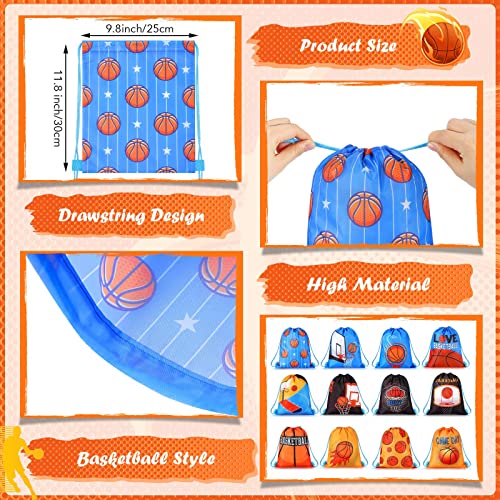 12 Pieces Basketball Party Favor Sports Drawstring Present Bags Travel Basketball Goodie Bags 12 Styles Backpack Basketball Candy Bags Gym Drawstring Bags for Party Gym Workout Supplies