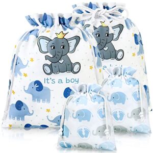 4 pcs large baby boy shower gift bags elephants drawstring fabric bags 20 inch large 12 inch medium reusable treat bags for baby shower child’s birthday gender reveal party (elephant)