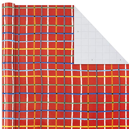 Hallmark Birthday Wrapping Paper Bundle with Cut Lines on Reverse (3-Pack: 55 sq. ft. ttl.) Bright and Holographic Prints and Patterns in Red, Blue, Yellow, White and More