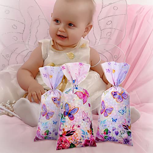 100 PCS Butterfly Cellophane Bags Butterfly Gift Treat Bag Goodie Candy Bags with 150 Ties Fairy Butterfly Birthday Party Decorations Supplies for Fairy Butterfly Theme Baby Shower Party Serves