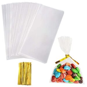 yotelab cellophane treat bags, 5×7 inches cookie bags with twist ties,clear cello treat bags for candy,100 pcs party favor bags