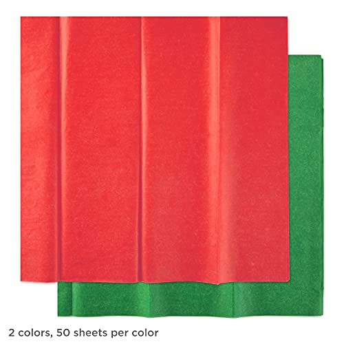 Hallmark Tissue Paper for Gift Wrapping, 100 Sheets (Red and Green) for Gift Bags, Christmas Presents, Holiday Crafts and More