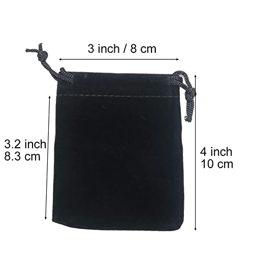 HRX Package Little Velvet Drawstring Pouches, 20pcs Black Velvet Cloth Bags for Jewelry Small Gift (3x4 inches)