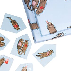 CENTRAL 23 6 Wrapping Paper Sheets - Birthday Otters - Blue Gift Wrap for Men Women - Friends Wrapping Paper - Valentines Day Wrapping Paper For Him Her - Comes with Stickers