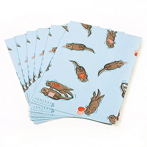 CENTRAL 23 6 Wrapping Paper Sheets - Birthday Otters - Blue Gift Wrap for Men Women - Friends Wrapping Paper - Valentines Day Wrapping Paper For Him Her - Comes with Stickers