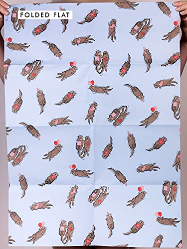 CENTRAL 23 6 Wrapping Paper Sheets - Birthday Otters - Blue Gift Wrap for Men Women - Friends Wrapping Paper - Valentines Day Wrapping Paper For Him Her - Comes with Stickers