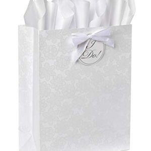 American Greetings 15.5" Extra Large Gift Bag with Tissue Paper (White Lace) for Weddings, Bridal Showers and Bachelorette Parties (1 Bag, 6 Sheets)