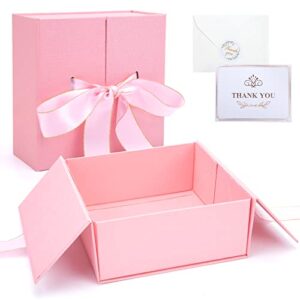 johouse pink gift box, 8inch large gift box with lid ribbon square gift box for wedding birthday anniversary valentine’s day baby shower