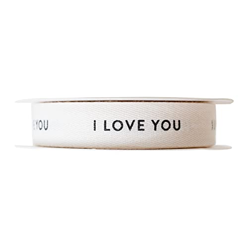 Sisterly Market I Love You, Cotton Herringbone Custom Ribbon Natural 10 Yards, 58