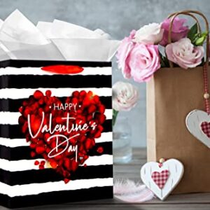 WaaHome Happy Valentines Day Gift Bag with Handle 13''x10.5''x5.8'' Large Red Rose Gift Bags with Tissue Paper, Romantic Valentines Gift Bags for Her Him Girlfriend Boyfriend Wife Husband Women