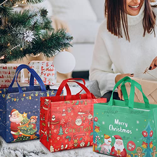 PARSUP 8PCS Christmas Gift Bags,Christmas Tote Bags with Handles, Christmas Treat Bags, Multifunctional Non-Woven Christmas Bags for Gifts Wrapping Shopping, Xmas Party Supplies, 12.8"×9.8"×6.7"