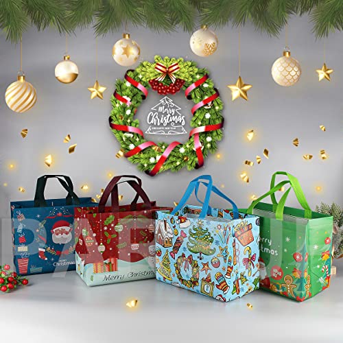 PARSUP 8PCS Christmas Gift Bags,Christmas Tote Bags with Handles, Christmas Treat Bags, Multifunctional Non-Woven Christmas Bags for Gifts Wrapping Shopping, Xmas Party Supplies, 12.8"×9.8"×6.7"