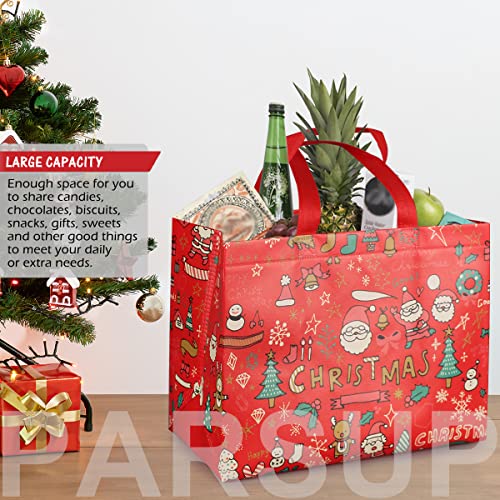 PARSUP 8PCS Christmas Gift Bags,Christmas Tote Bags with Handles, Christmas Treat Bags, Multifunctional Non-Woven Christmas Bags for Gifts Wrapping Shopping, Xmas Party Supplies, 12.8"×9.8"×6.7"