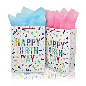 2 pack 16.5″ extra large gift bags with tissue paper for birthday party(white)