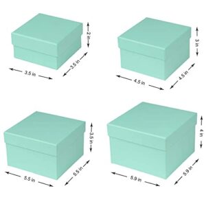 Square Gift Boxes with Lids Set of 4 Teal Green Gift Box Assorted Sizes Nesting Gift Boxes for Presents Birthday Bridesmaid Wedding Valentines Christmas Party Favor Boxes