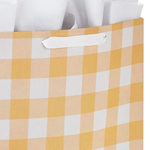 Hallmark 15" Extra Large Gift Bags with Tissue Paper (2 Bags: Baby Animals, Yellow Gingham) for Baby Showers, 1st Birthdays, Gender Reveal Parties