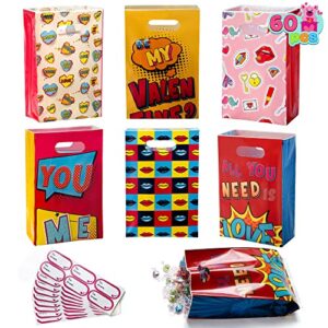 joyin 60 pcs valentine’s day plastic gift bag treat bags, plastic candy bags for kids valentine party favor, goodie bags for classroom gift exchange prizes and gift giving party supplies