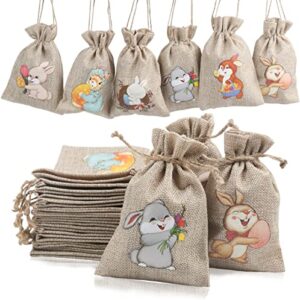 steford easter burlap drawstring gift bags,24 pcs easter jute linen burlap treat candy bags for easter favors supplies
