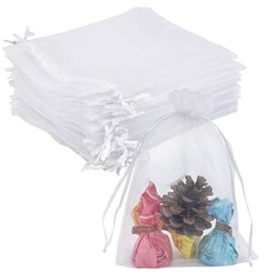 jexila 100pcs sheer organza bags 5”x7” white mesh drawstring bags small jewelry bag for wedding party favor pouch gift bags