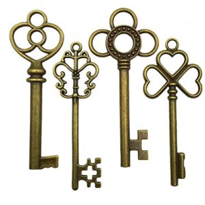 antique bronze vintage skeleton key charm steampunk for crafts, party favors, gifts decoration (set of 40)