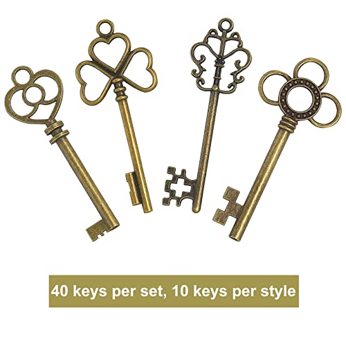 Antique Bronze Vintage Skeleton Key Charm Steampunk for Crafts, Party Favors, Gifts Decoration (Set of 40)